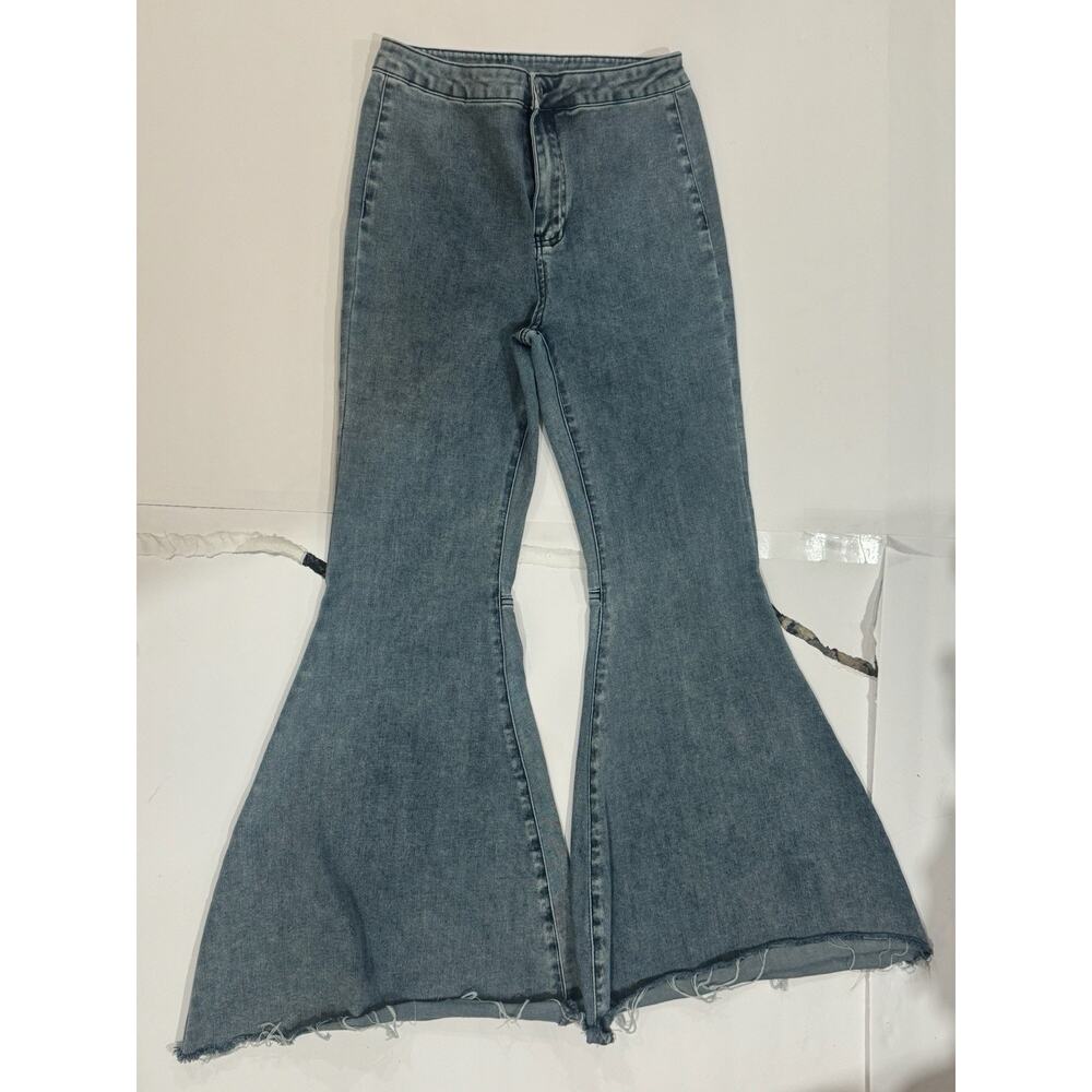Before You Just Float On Flare Jeans Bell Bottoms RAW Hem Hi-Rise Size M - Picture 3 of 5